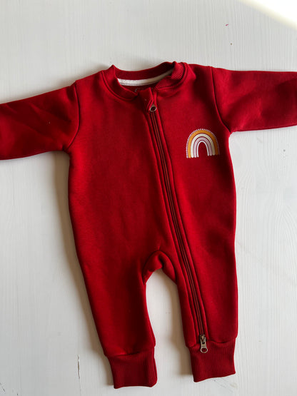 Crimson Rainbow (2way zipper) Winter Cotton Sleepsuit