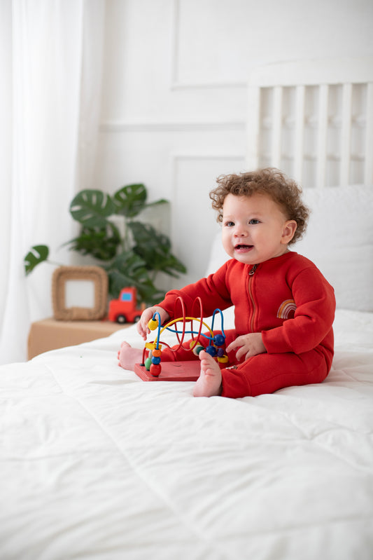 Crimson Rainbow (2way zipper) Winter Cotton Sleepsuit